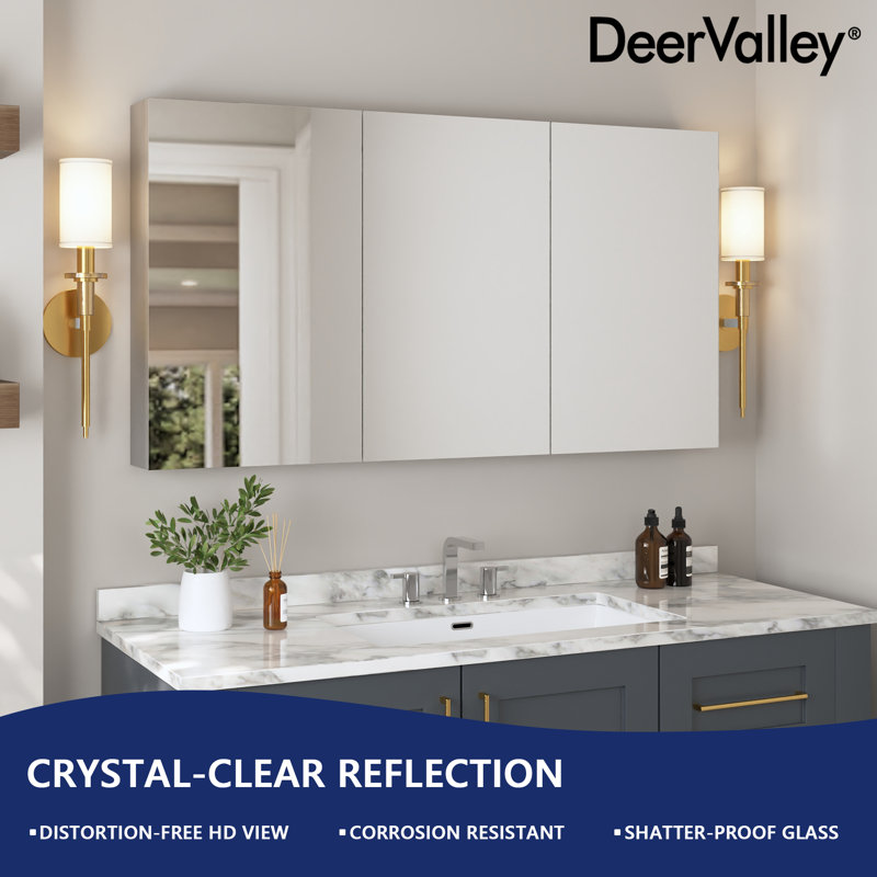 DeerValley 48'' W x 26'' H Surface Mount Frameless 3 Door Medicine